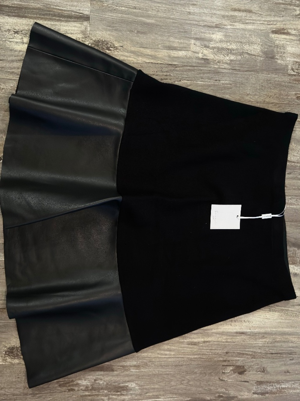 NWT Sioni Black Sweater Knit/Faux Leather Combo A-Line Skirt-XL